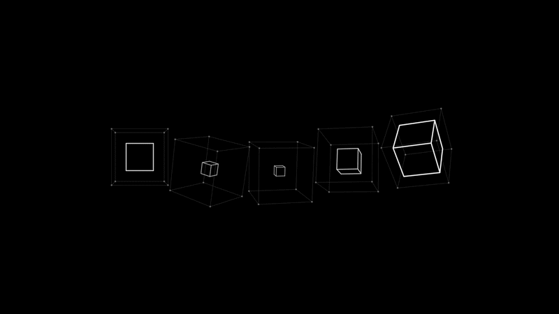 Wireframe cubes nesting in sequence